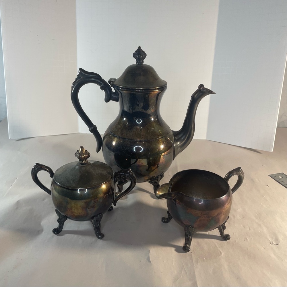 Vintage 5th Ave Silver plate  silverplate coffee tea set pot creamer sugar bowl